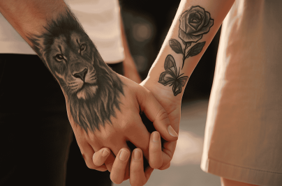 couple holding tattooed hands