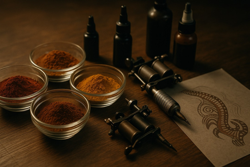 Tattoo ink in a dark tattoo studio