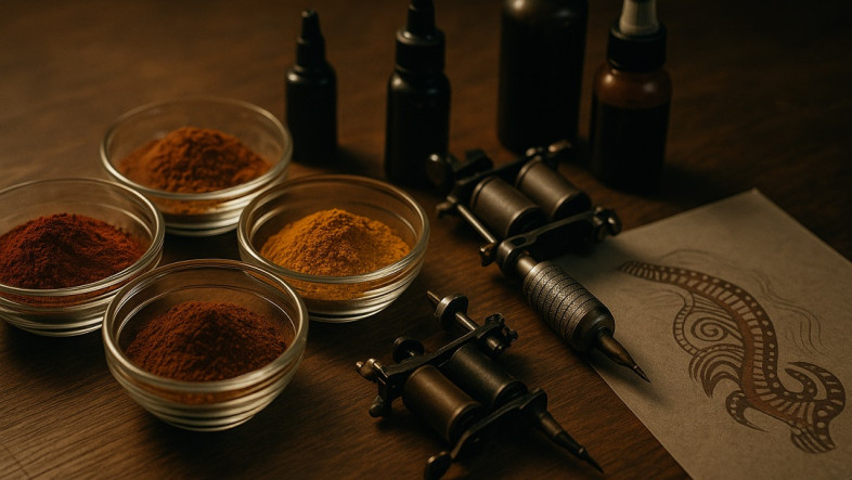 Tattoo ink in a dark tattoo studio