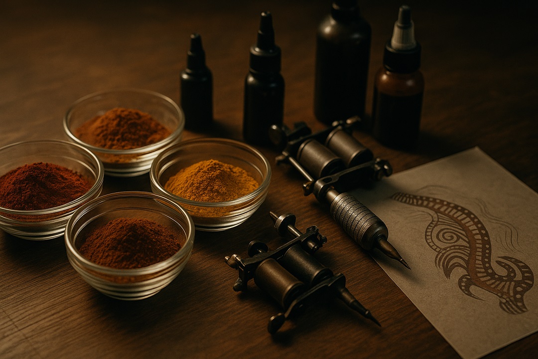 Tattoo ink in a dark tattoo studio