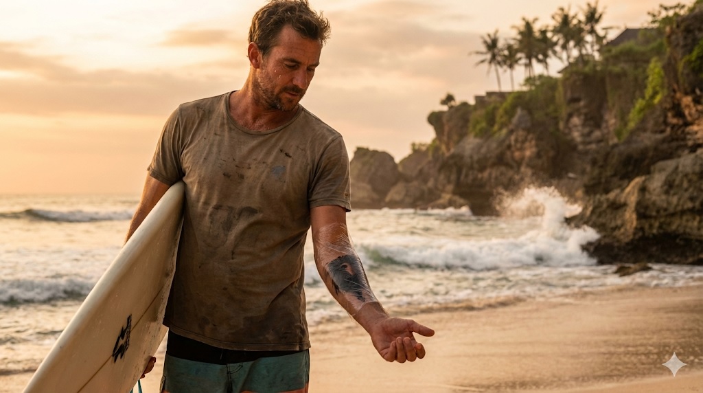 swiming woth tattoo in bali