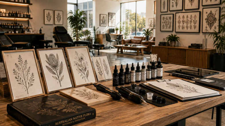 ink bottles in tattoo studio